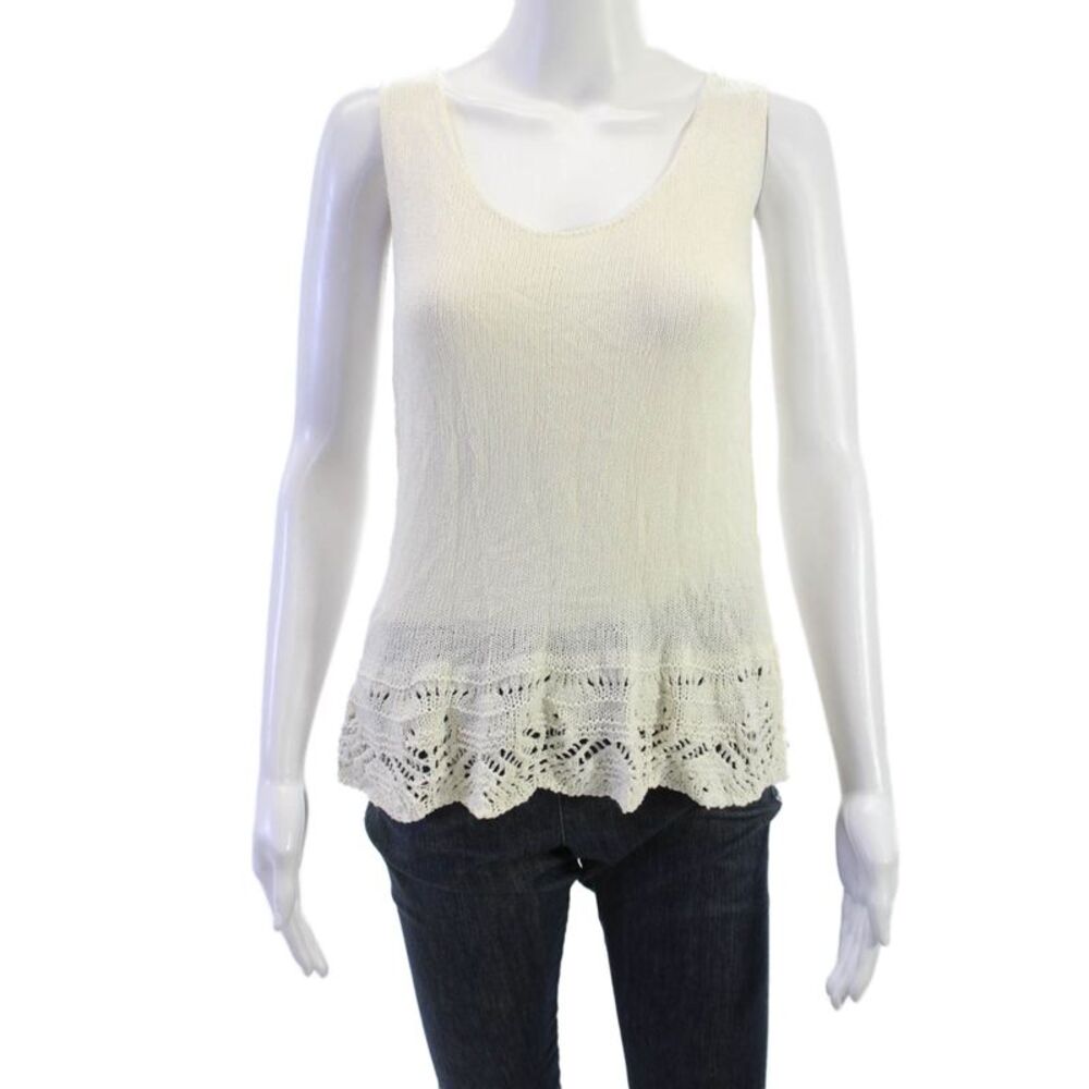 Georgina Women Sleeveless Basic Tank Beige Cotton Round Neck Size S